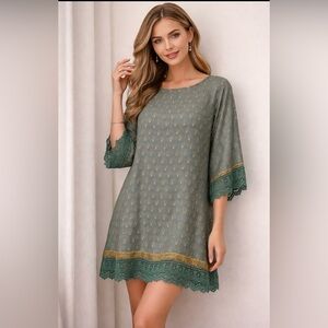 22” ptp CHAI Silk Lace-Trim Dress – Size Large
